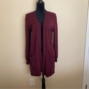 Women’s Sweater/Jacket Size M Burgundy Two front pockets 31 1/2 inches